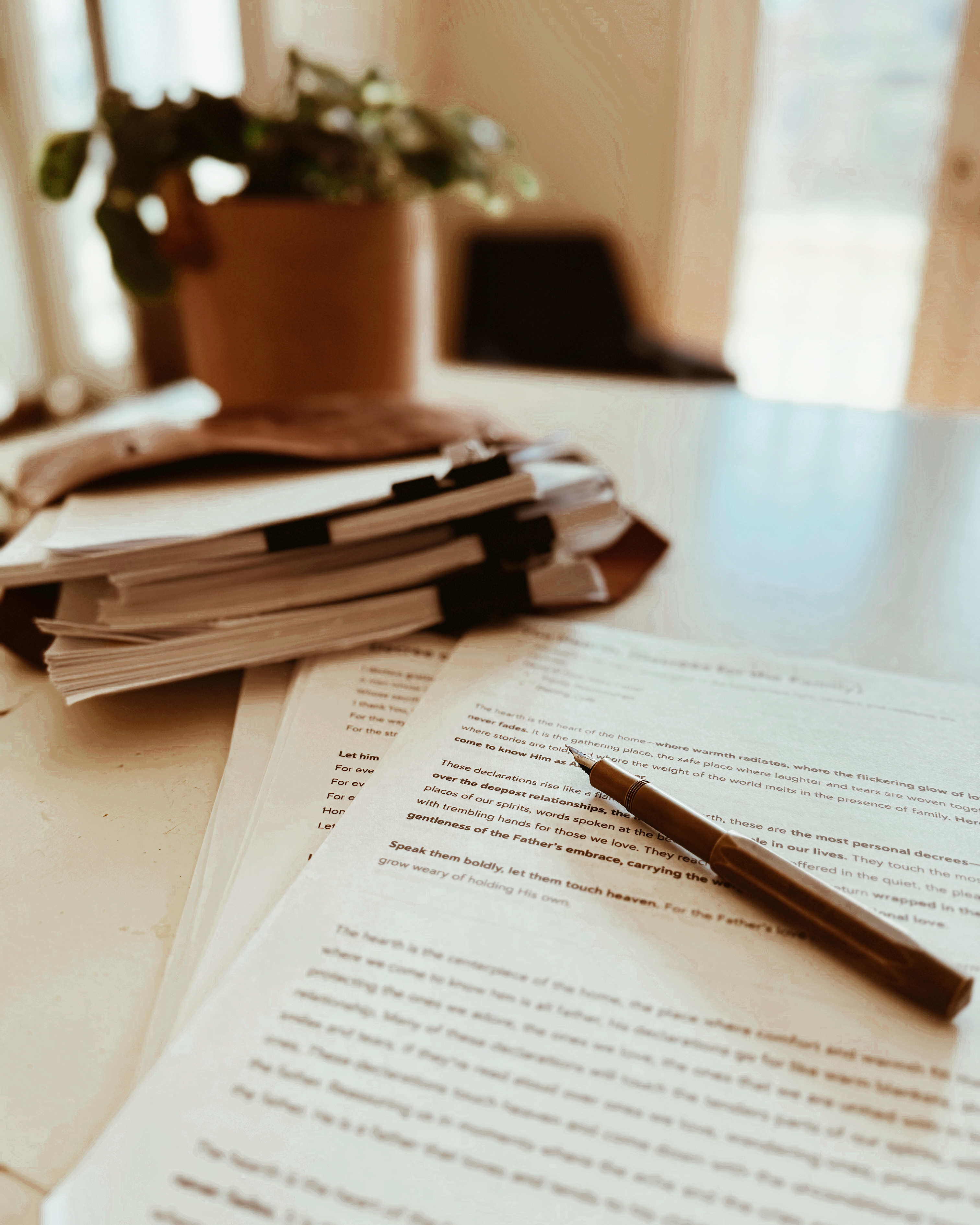 Declarations laid out on a desk with a pen